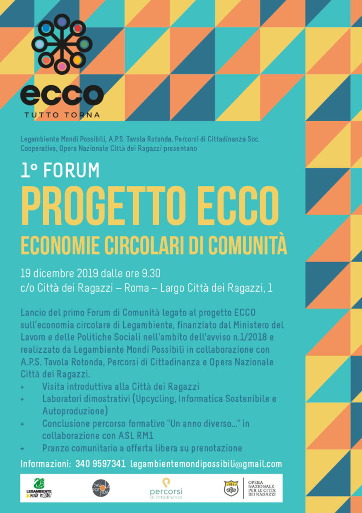 1° FORUM PROGETTO ECCO - ECONOMIE CIRCOLARI DI COMUNITÀ 19 dicembre 2019